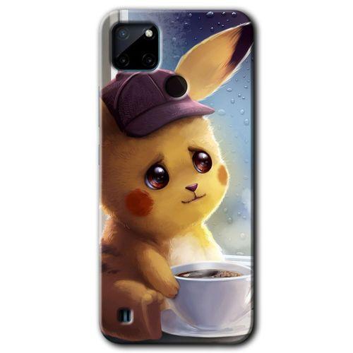 MRCİLETİSİM Realme C21 Kılıf HD Desen Baskılı Arka Kapak + Temperli Cam - Üzgün Pikaçu