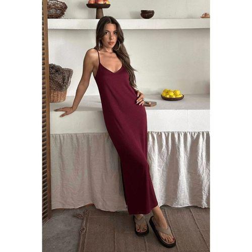 Kadın Siyah Asansör Askılı Çift Yırtmaçlı Helen Elbise