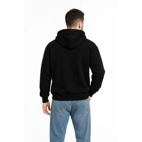 Erkek Kapüşonlu Sweatshirt  Hoodie 3 İplik Şardonlu Pamuklu Kumaş, Önü Baskılı, Fermuarlı Rahat Kalıp, Kışlık Ve Sokak Stili Sweat - Siyah