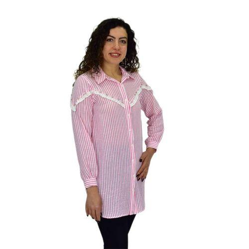 Kadın Çizğili Keten Gömlek BGL-ST03706