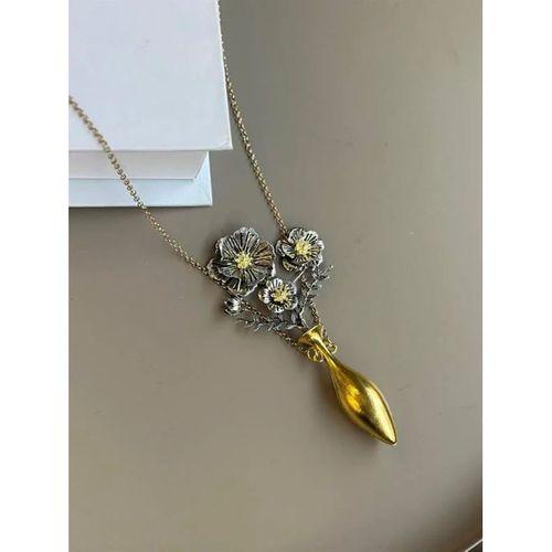 Vazodaki Çiçekler Kolye - Altın