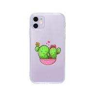 iPhone 11 Sevimli Kaktüs Desenli Premium Şeffaf Silikon Kılıf