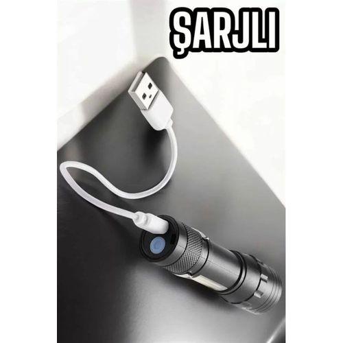 Şarjlı Metal Zoomlu El Feneri Işıldak Led Işık Taşınabilir El Lambası