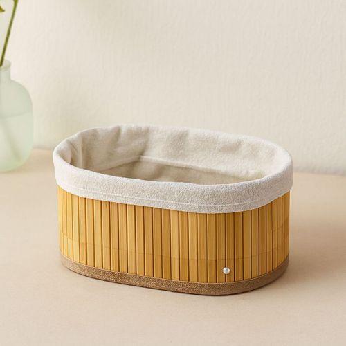 3 Boy Oval Organizer Sepet - Bambu Kenarlı, Ahşap Tabanlı, Bezli