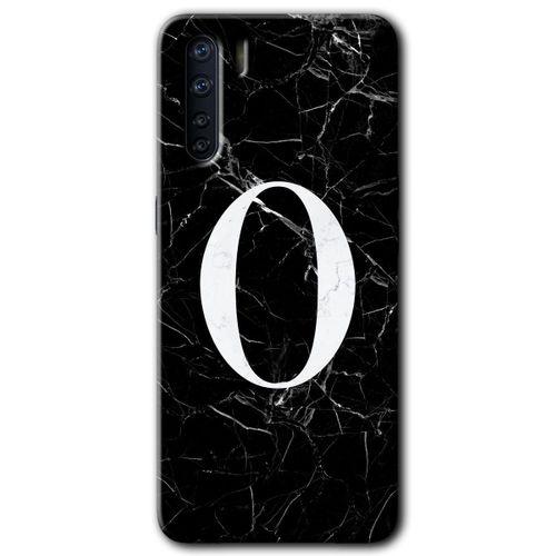 Oppo A91 Kılıf Baskılı Kapak - Siyah Mermer Desenli O Harfi + 5D Tam Kaplayan Cam