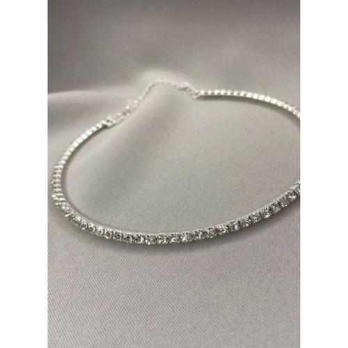 Kadın Gümüş Renk Su Yolu Choker Kolye – Taşlı Modern Tasarım SPRTAKI108