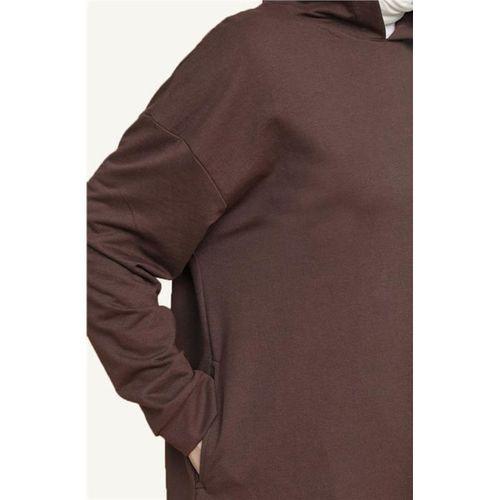 Atlas Kapşonlu Uzun Sade Basic Sweatshirt - 03007.028 - Kahverengi