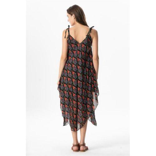 Askılı Vual Afrodit Midi Boy Yazlık Elbise Lale Siyah 6228