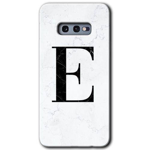 Potkal Hediye Fabrikası Samsung Galaxy S10e HD Baskılı Kılıf + 9D Tam Ekran Koruyucu - Beyaz Mermer Desenli E Harfi
