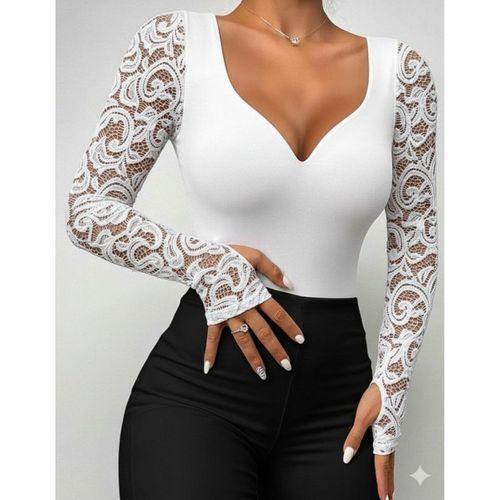 Kadın Uzun Kollu Dantelli Dekolte Detaylı Dalgıç Bluz