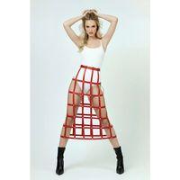 Kırmızı Kadın Kemer Uzun Kafes Detaylı Yüksek Bel - Brf1396