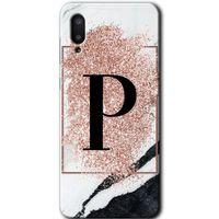 Samsung Galaxy A02 Kılıf Baskılı Kapak - Pembe Mermer Desenli P Harfi +Tam Ekran Koruyucu