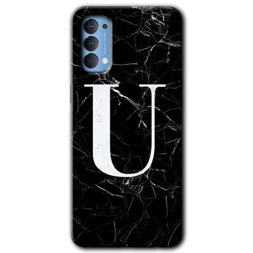 OPPO Oppo Reno 4 Kılıf HD Desen Baskılı Arka Kapak - Siyah Mermer Desenli U Harfi