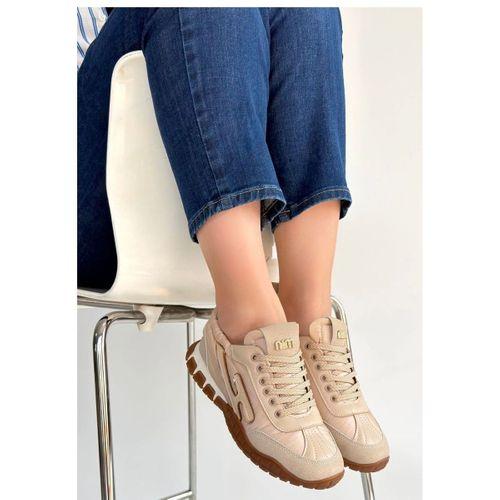 Huer Bej Nubuk Bağcıklı Spor Ayakkabı