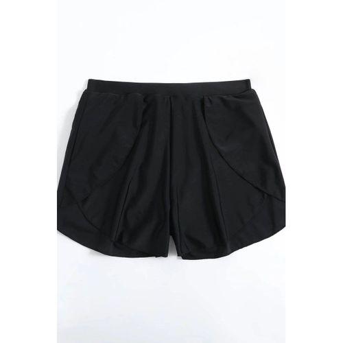 Kadın Siyah Yırtmaçlı Etek Görünümlü Şık Deniz Şortu