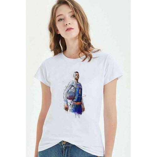 New Basketbol Sporcu Baskılı Beyaz Kadın Tshirt