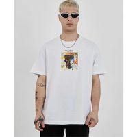 Unisex Bisiklet Yaka Baskılı Oversize T-Shirt - Beyaz
