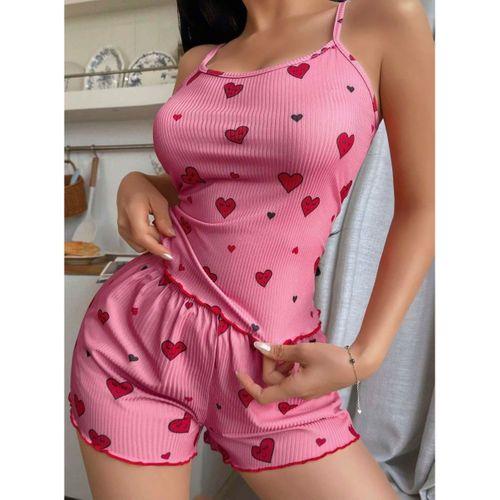 Kadın Pembe Kalp Desenli Seksi Şortlu Takım 5103