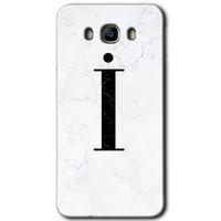 Galaxy J7 2016 Kılıf HD Desen Baskılı Arka Kapak - Beyaz Mermer Desenli İ Harfi + Kırılmaz Cam