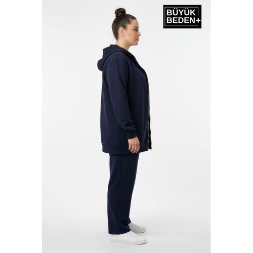 Kadın Büyük Beden Fermuarlı Kapüşonlu Sweatshirt Hırka - Rahat Kalıp SPR26BHR960