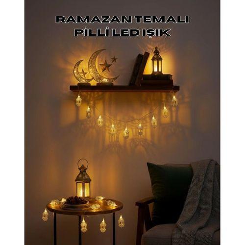 Altın Fener Detaylı Pilli Ramazan Led Işık Ev Dekorasyonu