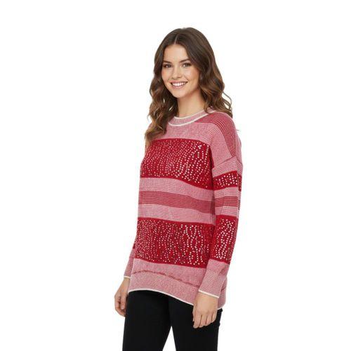 Kadın Pullu Çizgili Oversize Kazak 7592 BGL-ST04076