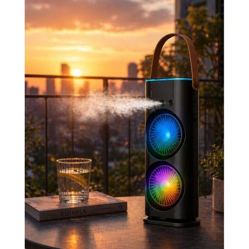 Şarjlı Buharlı Serinletici Fan Rgb Işıklı Çift Pervaneli Masa Fanı