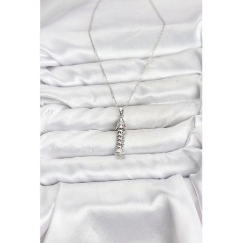 316L Çelik Zincir Gümüş Renk Balık Model Zirkon Taşlı Kadın Kolye