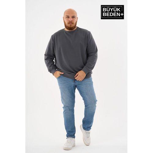 Erkek Büyük Beden Bisiklet Yaka ince Sweatshirt SPR24BSW56