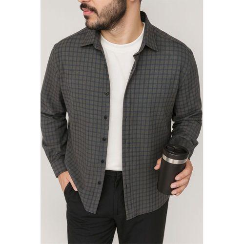 Alfonso Ekose Büyük Kareli Relaxed Fit %100 Pamuklu Flanel Kumaş Erkek Gömlek - Haki