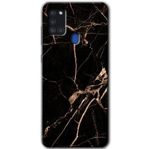 Potkal Hediye Fabrikası Samsung Galaxy A21s Kılıf HD Desen Baskılı Arka Kapak - Siyah Gold Mermer