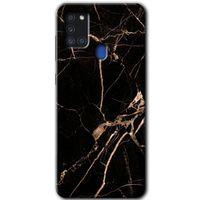 Potkal Hediye Fabrikası Samsung Galaxy A21s Kılıf HD Desen Baskılı Arka Kapak - Siyah Gold Mermer