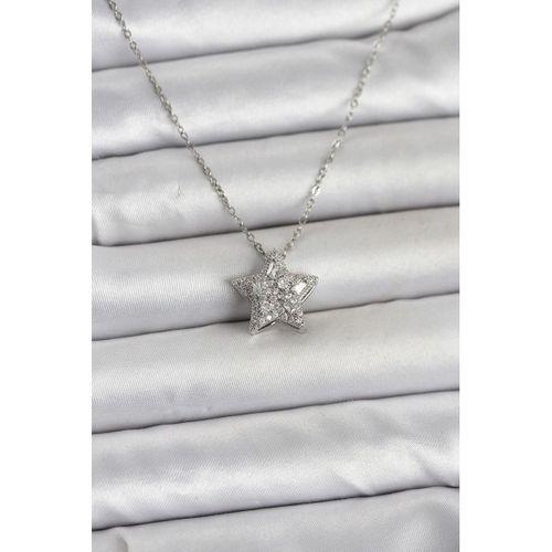 316L Çelik Zincir Gümüş Renk Zirkon Taşlı Yıldız Model Kadın Kolye