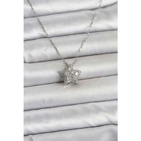 316L Çelik Zincir Gümüş Renk Zirkon Taşlı Yıldız Model Kadın Kolye