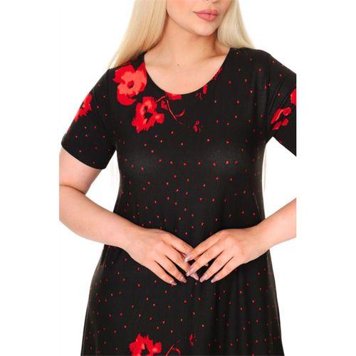 Melsay Butik Kırmızı Puanlı Gelincik Desen Asimetrik Kısa Kollu Elbise