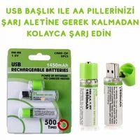 Usb Şarjlı 1450mah Aa 1.2v Lityum Kalem Pil 2’li Set Dönüşümlü Batarya