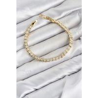 CM Şerit Model Zirkon Taşlı VIP Seri Gold Renk Pirinç Kadın Bileklik