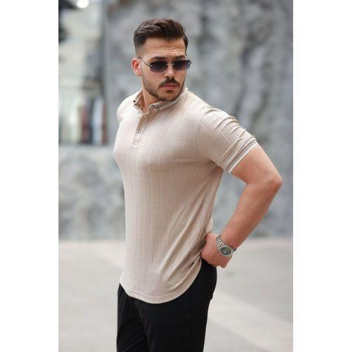 Erkek Düğme Yakalı Jakar Kumaş Kısa Kollu Tişört