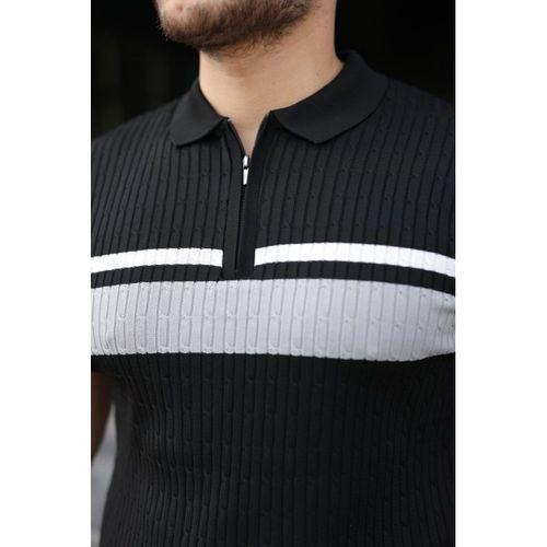 Erkek Örgü Desenli Renkli Kısa Kollu Triko Tişört