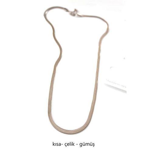 Kısa İtalyan Çelik Kolye-45 CM - Gümüş