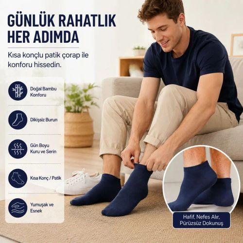 Erkek Bambu Patik Çorap 4'lü 39-44 | Dikişsiz Burun Nefes Alan Yumuşak Çok Renkli