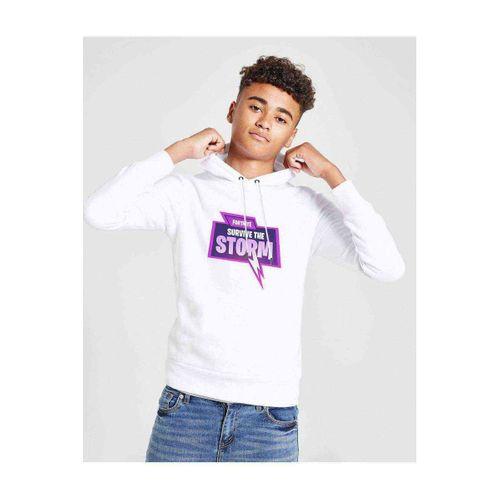 Fortnite Survive The Storm Baskılı Unisex Çocuk Kapüşonlu Beyaz Sweatshirt