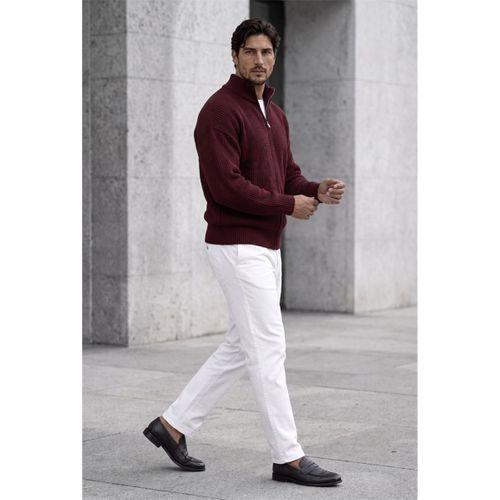Woody Oversize Selanik Örme Fermuarlı Erkek Hırka- Bordo