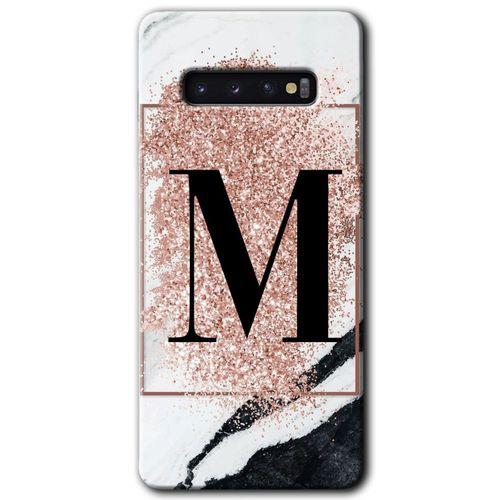 Potkal Hediye Fabrikası Samsung Galaxy S10 Kılıf HD Desen Baskılı Arka Kapak - Pembe Mermer Desenli M Harfi