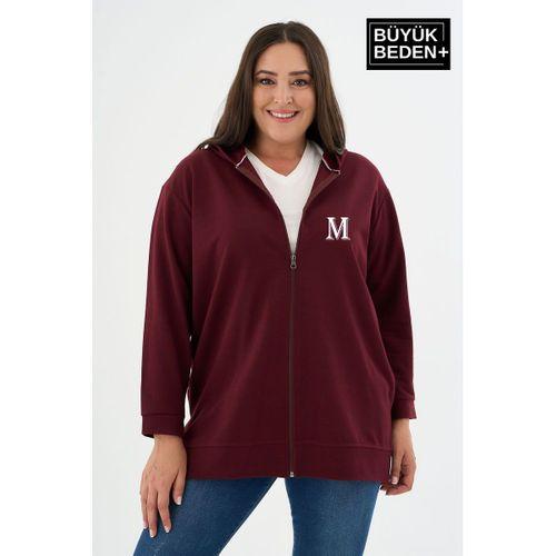Kadın Tunik Büyük Beden M Baskılı Fermuarlı Kapşonlu Sweat Hırka SPR26BTK955-2