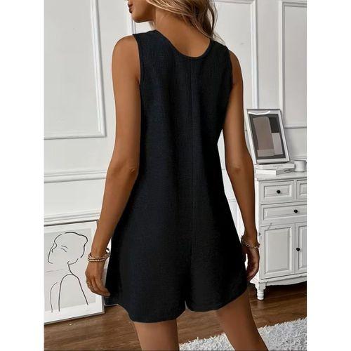 Kadın Omuz Askılı önden Düğmeli Waffle Kısa Tulum