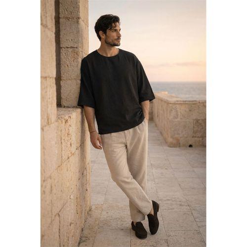 Castiel Bisiklet Yaka Fakir Kol Oversize Kısa Kol T-shirt - Siyah