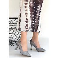 Cerin Gümüş Saten Simli Topuklu Ayakkabı