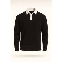 Polo Yaka Selanik Örme Kumaş Erkek Sweatshirt - Siyah