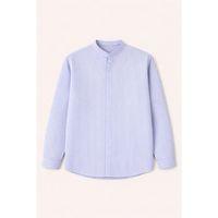 Çizgili Müslin Kumaş Yarım Pat Erkek Gömlek - Mavi